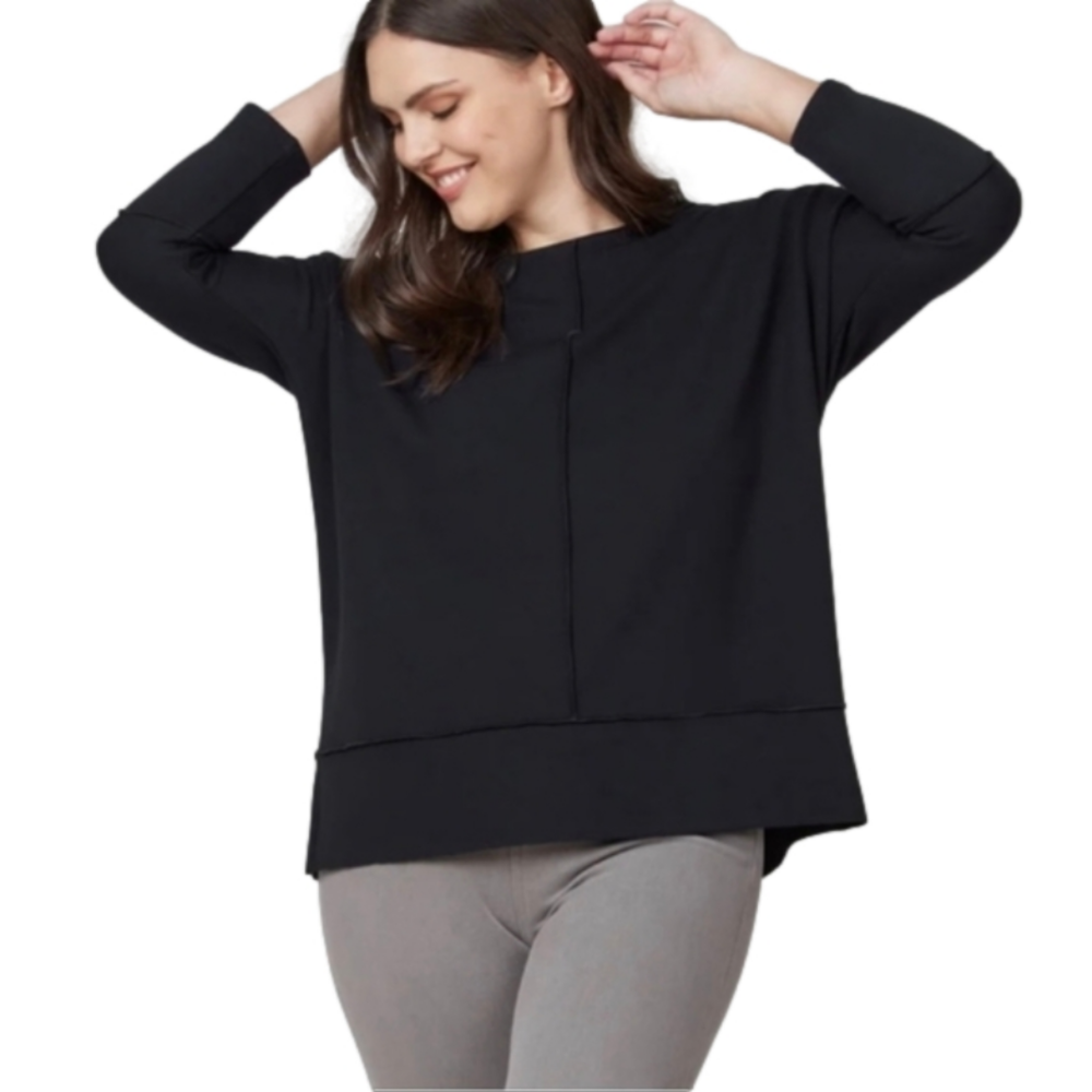 Spanx Womens Sweatshirt Perfect Length Dolman Shirt Top 3\4 Sleeves Black XS